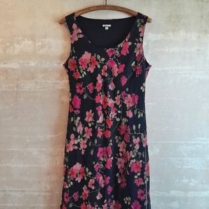 912. black & pink vintage floral 90s midi dress with sheer cardigan, 12